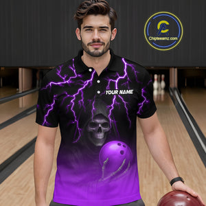 Custom Purple Thunder Skeleton Bowling Jersey for Men Bowling Polo & 1/4 Zip Bowling Team Shirts HNT108