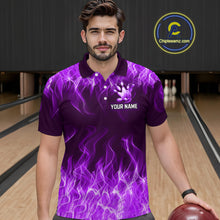 Load image into Gallery viewer, Custom Purple Flame Bowling Jersey for Men Polo &amp; 1/4 Zip Bowling Team Shirts Bowling League HNT150