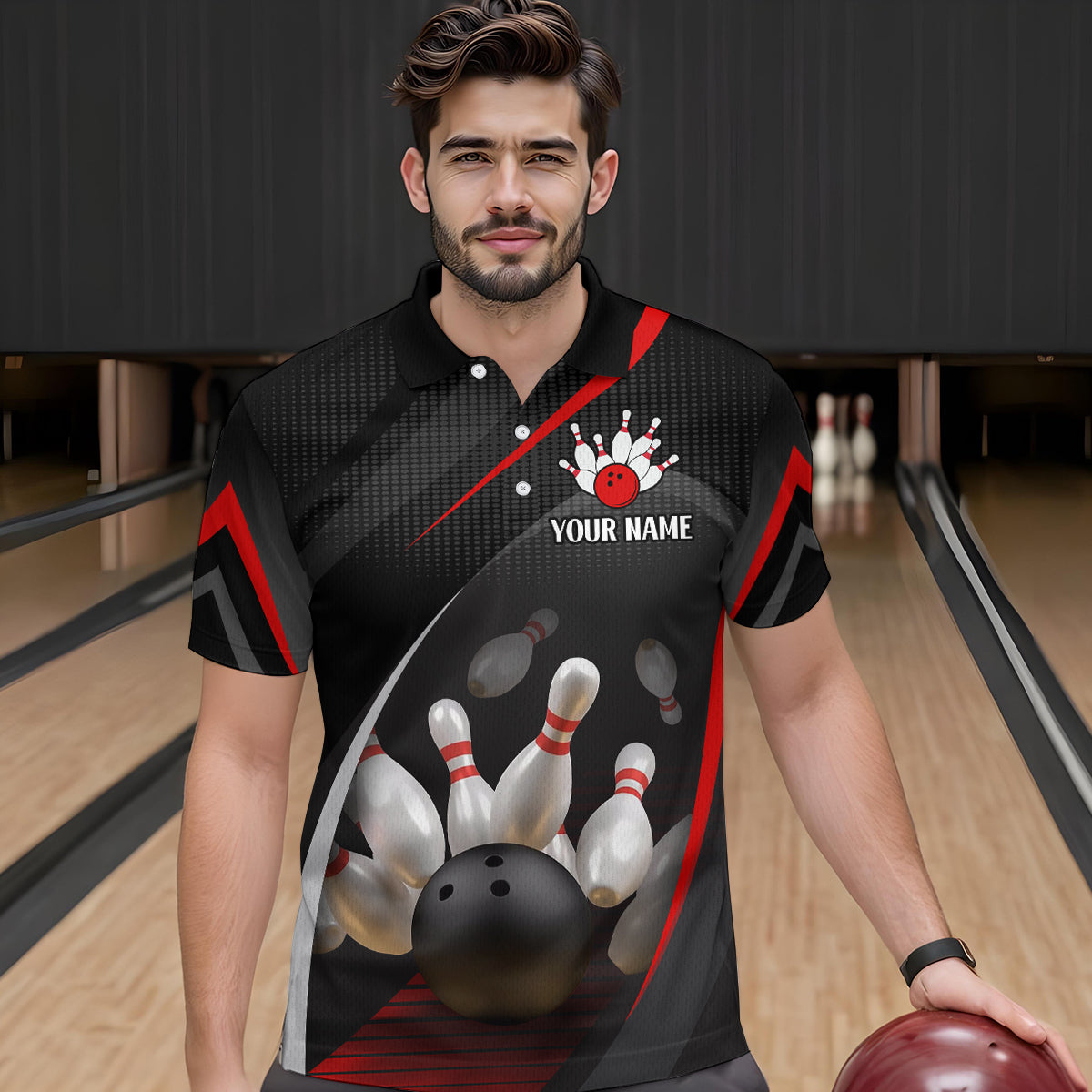 Red Bowling Shirts for Men Women Team Custom Bowling Polo & Quarter Zip Shirt MBL71