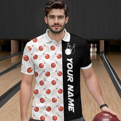 White Bowling Pattern Custom Men Bowling Polo & Quarter-Zip Shirts Bowling Team Jerseys HNT45