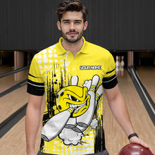 Load image into Gallery viewer, Personalized Yellow Funny Crazy Bowling Shirt for Men Polo &amp; Quarter-Zip Bowling Jersey with Team HNT03