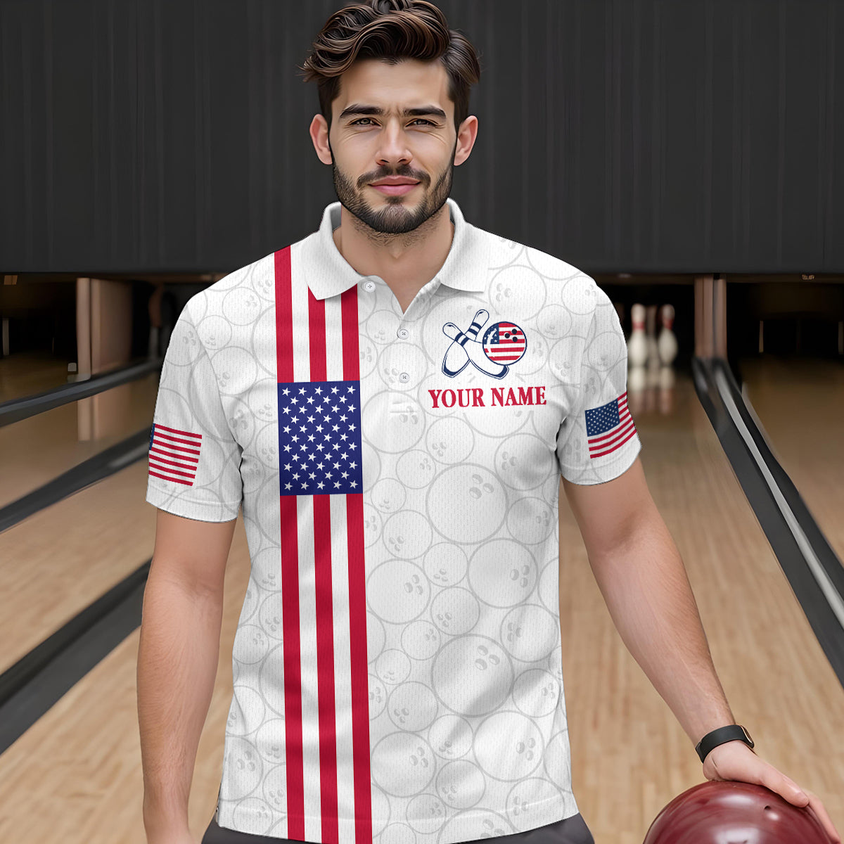 Patriotic Bowling Shirt for Men Women Team Custom White Bowling Polo & 1/4 Zip Shirt MBL23