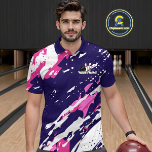 Custom Pink&Purple Bowling Shirts for Men Women Team Bowling Polo and Quarter Zip MBL117