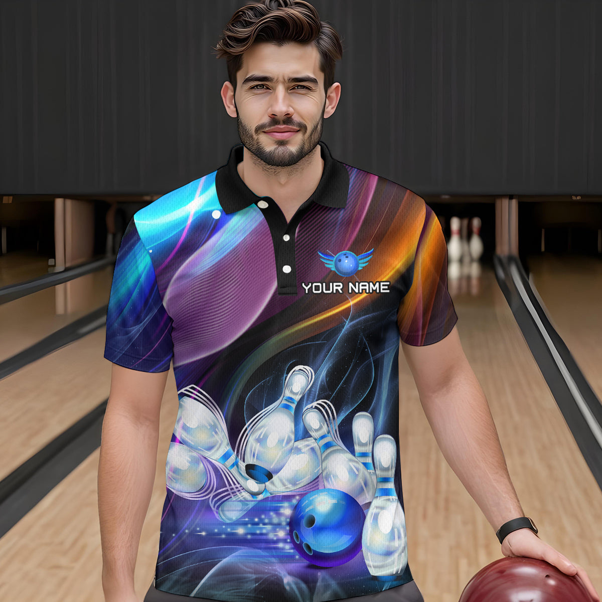 Custom Galaxy Bowling Jersey for Men Bowling Team Shirts Bowling Uniform Polo & 1/4 Zip HNT157