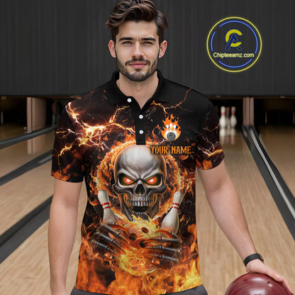 Skull Bowling Shirt Custom Thunder Flaming Bowling Jersey for Men Women Team MBL85