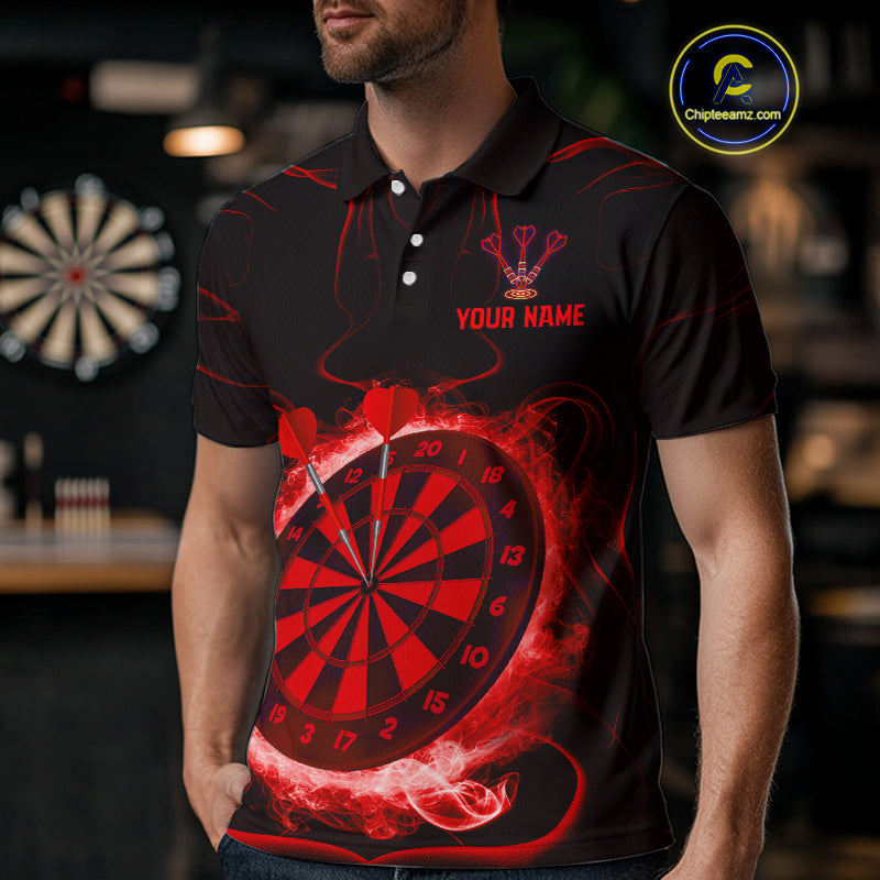 Lightning Smoke Red Dartboard Men's Darts Shirt - Custom Name For Darts Jersey NYN0471