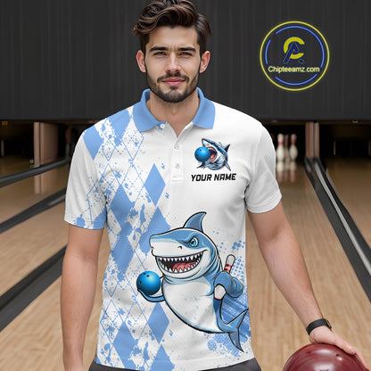 Blue Shark Bowling Custom Men Bowling Shirt Polo & Quarter-Zip Bowling Team Jerseys HNT62