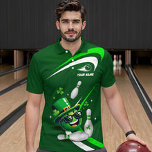 Load image into Gallery viewer, Custom Green St Patrick Day Bowling Shirt Lucky Funny Polo Bowling Jersey QZT623