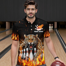 Load image into Gallery viewer, Custom Bowling Shirts Cheetah Bowling Polo Flames Bowling Shirt for Men QZT452
