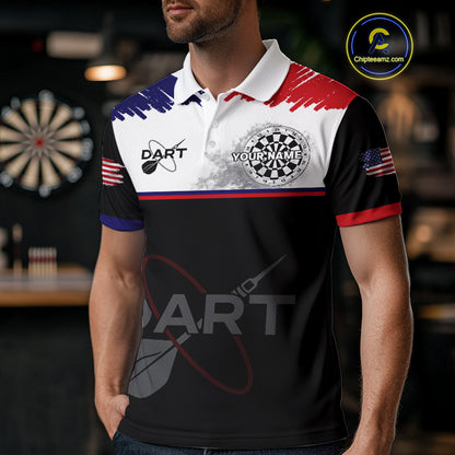 American Flag Grey Smoke Dartboard Men's Darts Shirt - Custom Name For Darts Jersey NYN0426