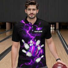 Load image into Gallery viewer, Black and Purple Lightning Bowling Shirts For Men Custom Bowling Team Uniform Bowlers Outfits NQS9597