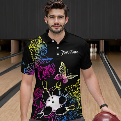 Colorful Butterflies Bowling Shirt for Men Bowling Team Jersey Shirts Polo & Quarter-Zip HNT27