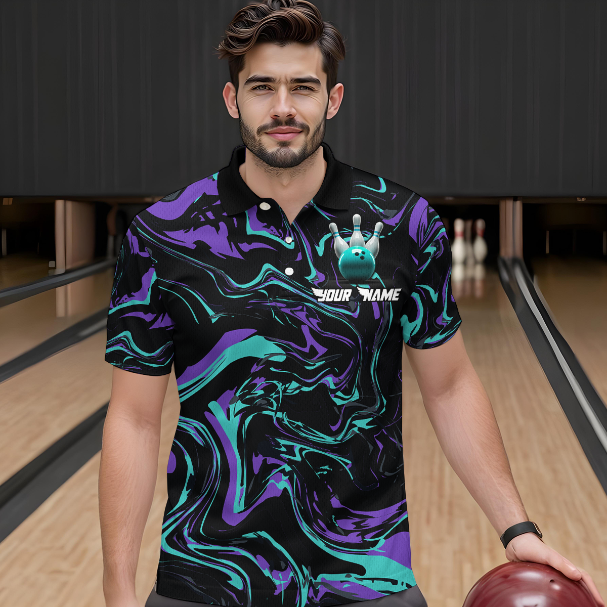 Purple Bowling Custom Men Bowling Shirt Polo & Quarter-Zip Bowling Team Jerseys HNT48