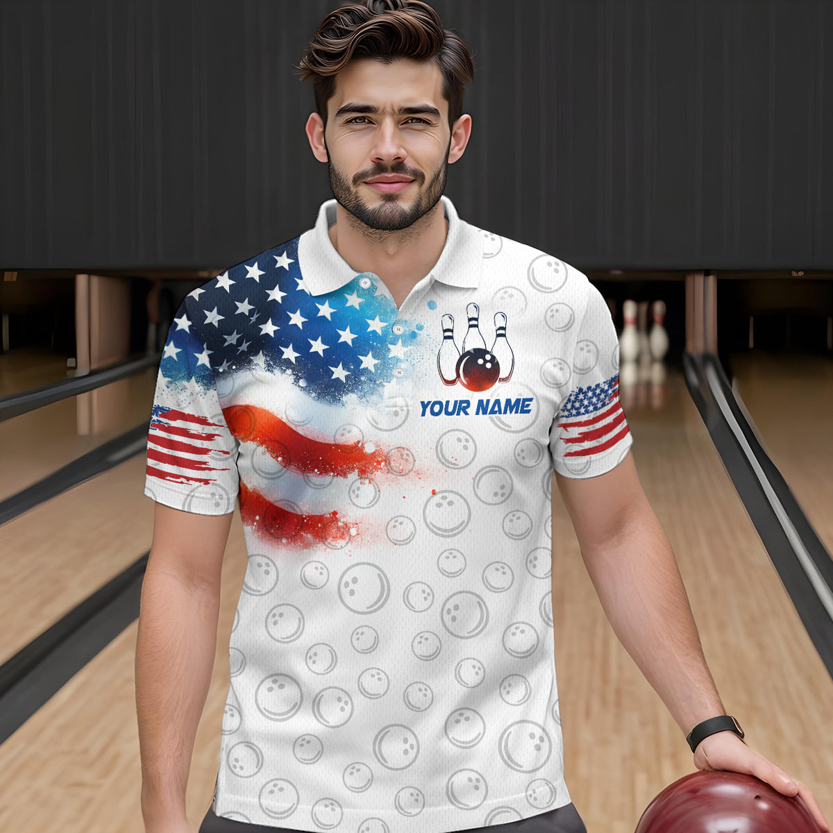 American Bowling Shirt Patriotic Bowling Shirts for Men Women Bowling Polo 1/4 Zip Shirt MBL26