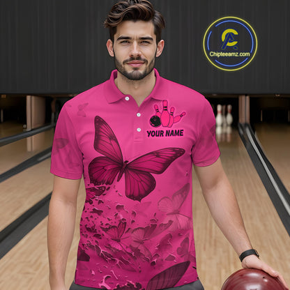 Pink Butterflies Bowling Shirts for Women Men Team Custom Bowling Polo and 1/4 Zip MBL121