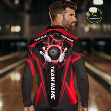 Load image into Gallery viewer, Black Mens bowling Polo, Quarter Zip shirt Custom lightning thunder team league bowling jerseys | Red NQS10373