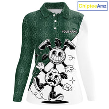 Load image into Gallery viewer, Green White Funny Golf Ball Pattern Womens Golf Polo Shirts Custom Golf Outfits Ladies, Green Golf Tops NHT784