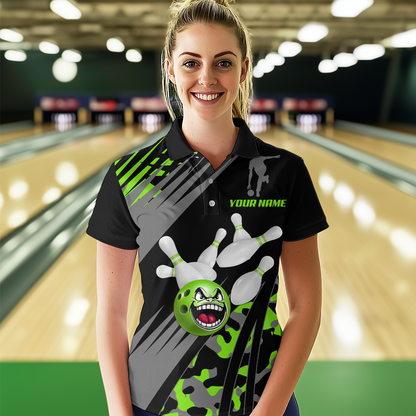 Personalized Green Crazy Bowling Shirt Polo Bowling Jersey Bowling Outfit QZT609