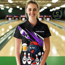 Load image into Gallery viewer, Custom Purple Beer Bowling Jersey for Women Bowling Team Shirts Bowling Uniform Polo &amp; 1/4 Zip HNT133