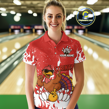 Custom Red Funny Turkey Bowling Jersey for Women Thanksgiving Bowling Team Shirts HNT115