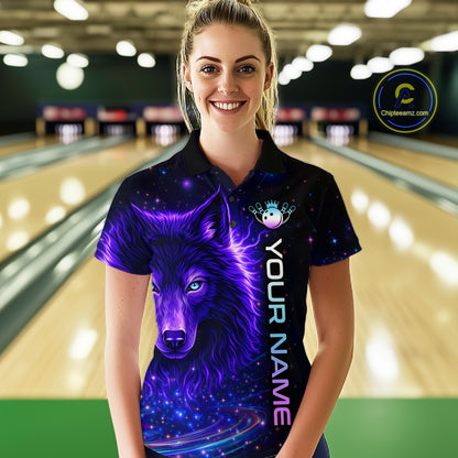 Custom Galaxy Wolf Bowling Jersey for Women Bowling Uniform Polo &1/4 Zip Bowling Team Shirts HNT251