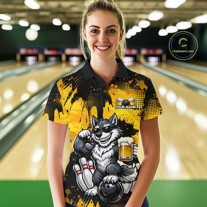 Custom Beer Wolf Bowling Jersey for Women Bowling Team Shirts Bowling Polo & 1/4 Zip HNT264