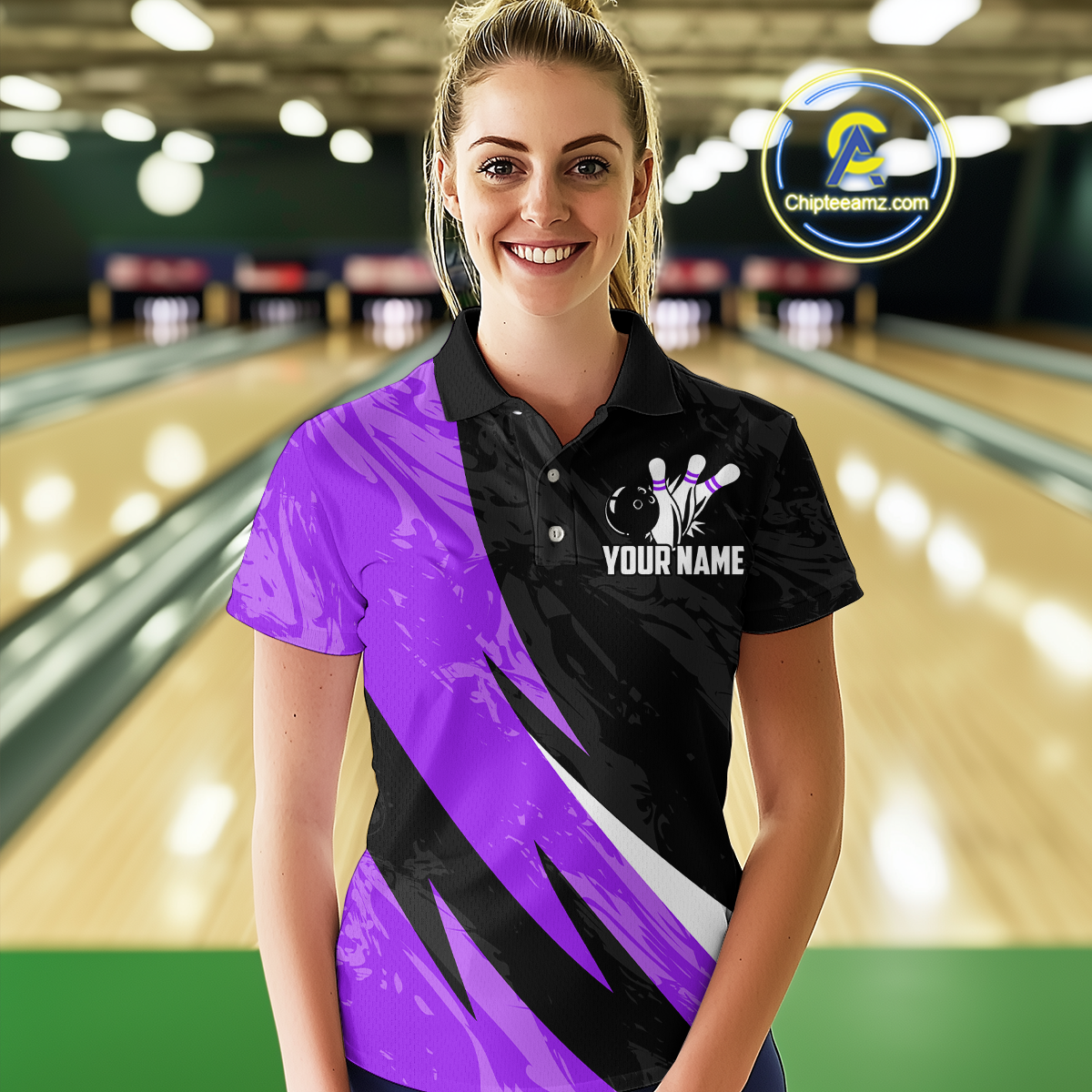 Custom Purple Bowling Custom Women Bowling Shirt Polo & Quarter-Zip Bowling Team Jerseys HNT75