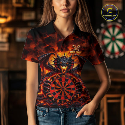 Fire Flame Dragon Black & Red Dartboard Dart Polo Shirts For Women Custom Dart Team Shirts NYN2673
