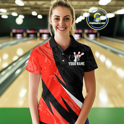 Custom Red Bowling Custom Women Bowling Shirt Polo & Quarter-Zip Bowling Team Jerseys HNT75