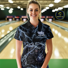 Load image into Gallery viewer, Custom Thunder Skeleton Bowling Jersey for Women Polo &amp; 1/4 Zip Bowling Team Shirts HNT152