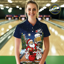 Load image into Gallery viewer, Custom Funny Beer Santa Christmas Bowling Jersey for Women Bowling Team Shirts Polo &amp; 1/4 Zip HNT140