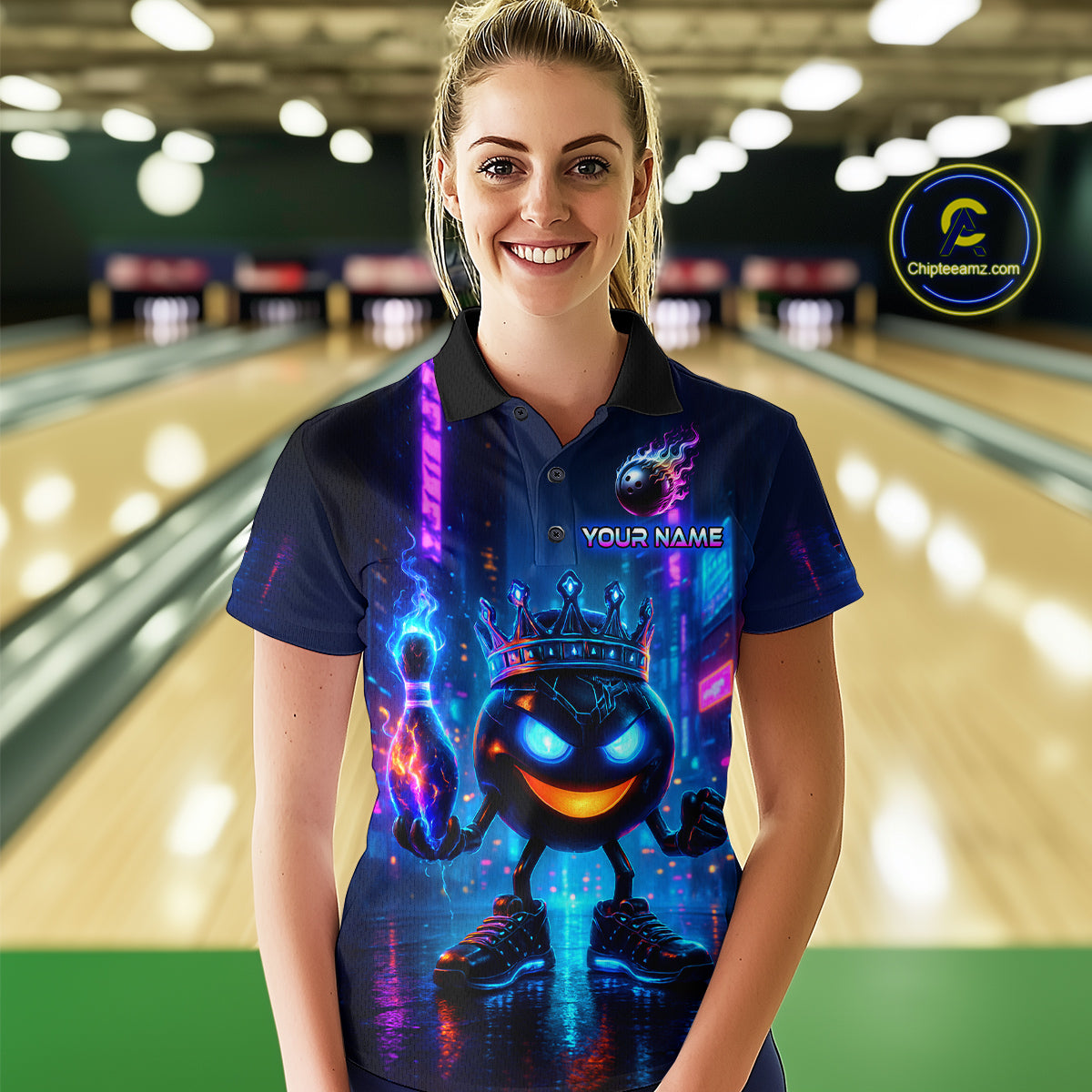 Custom Neon Lightning Bowling Shirt Funny Women Bowling Team Jersey Polo & 1/4-Zip Bowling Outfit QZT740