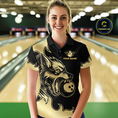 Gold Wolf Bowling Shirts for Team Women Men Custom Wolf Bowling Polo & Quarter Zip MBL194