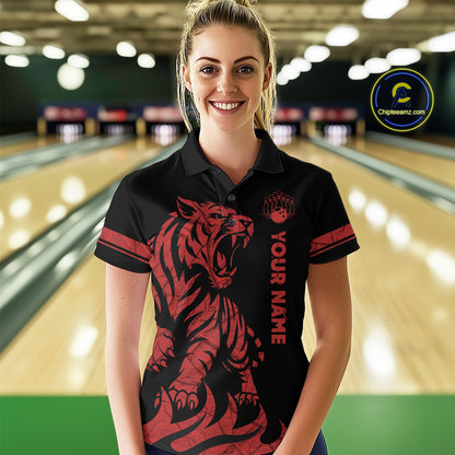 Red Tiger Bowling Shirts for Team Men Women Custom Bowling Jersey Polo & Quarter Zip Shirt MBL188