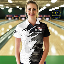 Load image into Gallery viewer, Custom Black White Skull Bowling Jersey for Women Bowling Polo &amp; 1/4 Zip Bowling Team Shirts HNT111