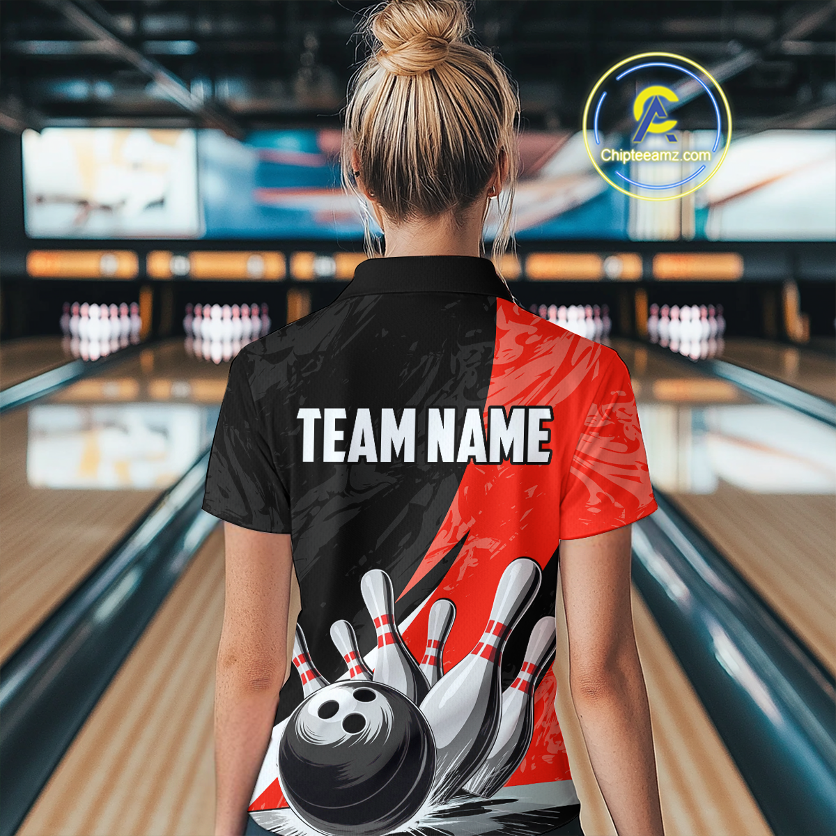 Custom Red Bowling Custom Women Bowling Shirt Polo & Quarter-Zip Bowling Team Jerseys HNT75