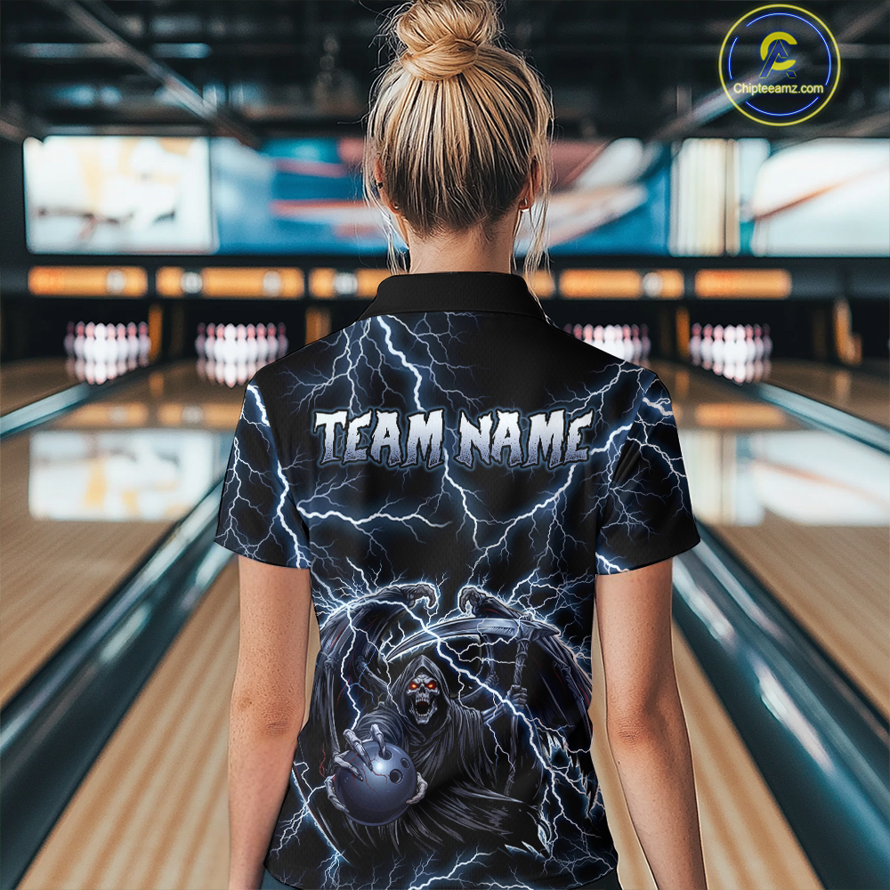 Custom Thunder Skeleton Bowling Jersey for Women Polo & 1/4 Zip Bowling Team Shirts HNT152