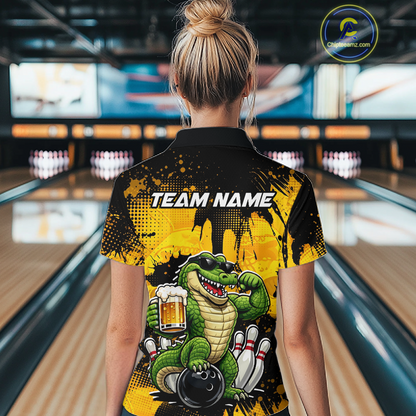 Custom Beer Alligator Bowling Jersey for Women Bowling Polo & 1/4 Zip Bowling Team Shirts HNT271