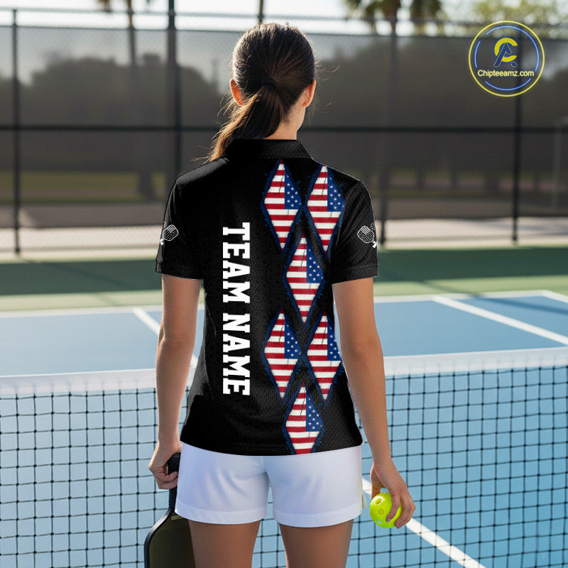 Custom USA Flag Pickleball Ball Jerseys For Women  Patriotic Pickleball Paddle League Shirts NYN2133