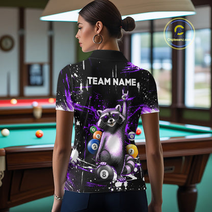 Custom Purple Funny Raccoon Billiard Shirt for Women 8 Ball Pool Billiard Jersey Polo & 1/4-Zip BHT5