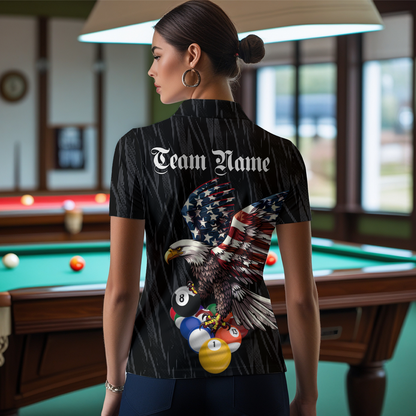 Billiard Shirt American Flag Eagle Billiard Jersey for Women Polo & 1/4 Zip Shirt Team NNT01