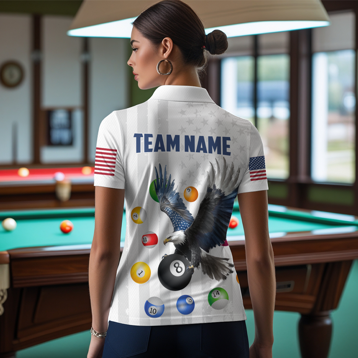 American Flag Billiards Shirt Eagle 8 Ball Billiards Billiard Shirt Women Polo Shirts & 1/4 Zip NNT07
