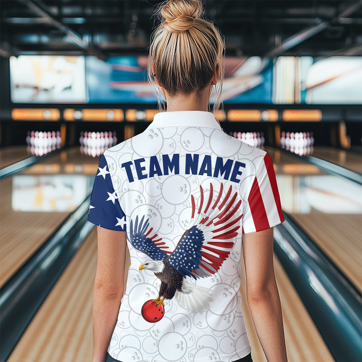 American Bowling Polo Shirt Men & Women Custom Eagle Bowling Team Jersey Patriotic BDT560