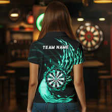 Load image into Gallery viewer, Turquoise Fire Flame Dartboard Darts Polo &amp; Quarter Zip Custom Dart Shirts For Women Dart Jerseys TDM3739