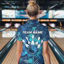 Load image into Gallery viewer, Blue Bowling Shirt Custom Bowling Jersey for Men &amp; Women Flame Bowling Shirt for Bowlers MBL55