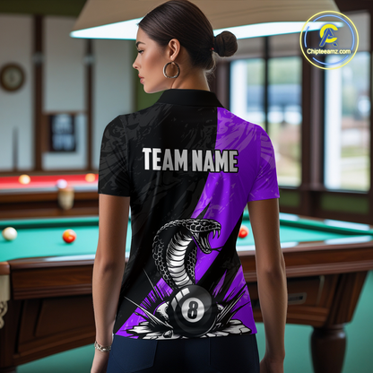 Custom Purple Cobra Snake 8 Ball Pool Billiard Shirts for Women Team Polo & 1/4 Zip Shirts NNT57