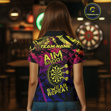 Load image into Gallery viewer, Purple Pink Yellow Grunge Aim Shoot Swear Repeat Dart Shirt For Women Custom Funny Darts Team Jersey TDM4034