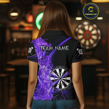 Load image into Gallery viewer, Custom Black And Purple Flame Darts Shirts For Women, Darts Team Jerseys Polo &amp; Quarter Zip Uniform TDM4017