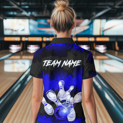 Customize Blue Bowling Shirts for Men Women Team Bowling Polo & 1/4 Zip Shirts MBL81