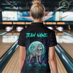 Teal And Purple Wolf & Skull Bowling Team Shirt for Women Custom Bowling League Jersey Bowling Unisex QZT750
